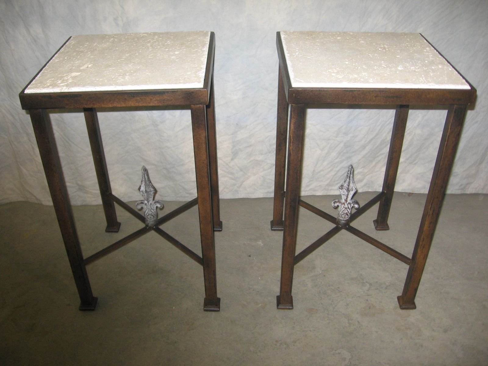 Ferro Designs LLC custom iron end table with a dark iron base finish and a tile top.