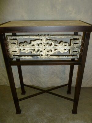 Custom iron console table by Ferro Designs LLC with a dark iron finish and a tile top.