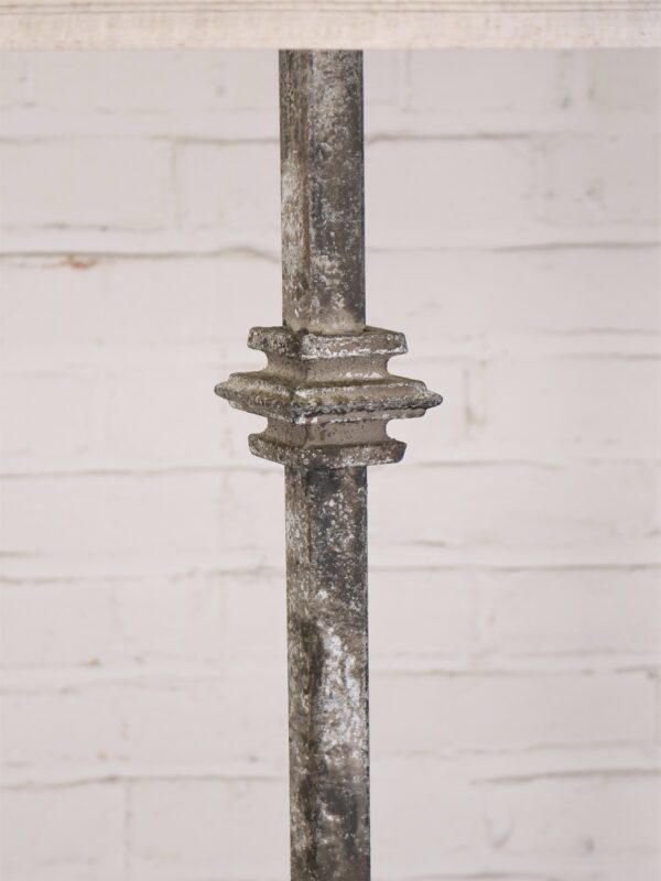 Custom iron floor lamp with a gray, distressed finish.