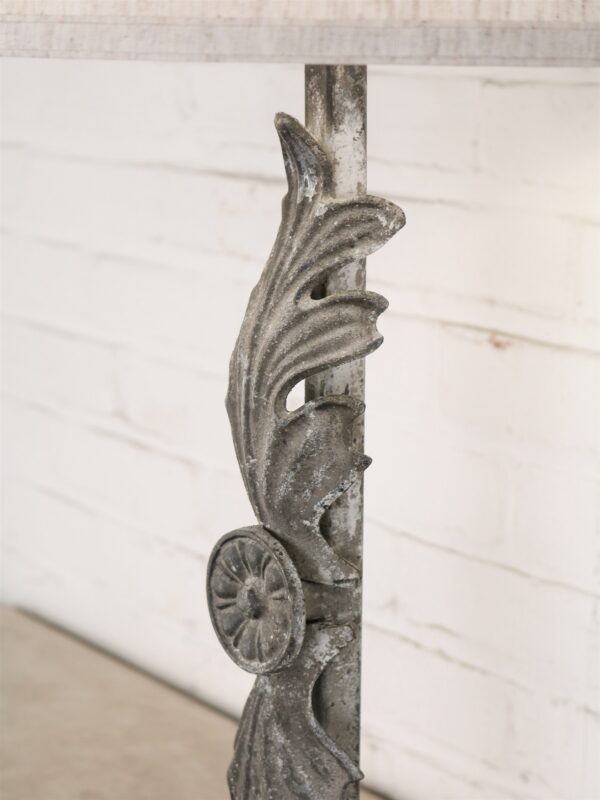 Leaf custom iron table lamp with a gray, distressed finish