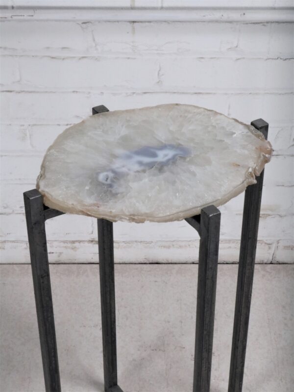 Ferro Designs LLC custom iron drink table or end table with a steel base finish and an agate slice top.